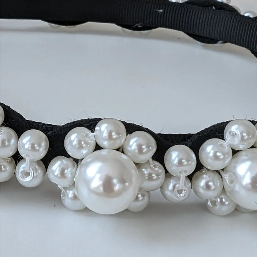 Elegant black pearl hair accessory headband for women and girls