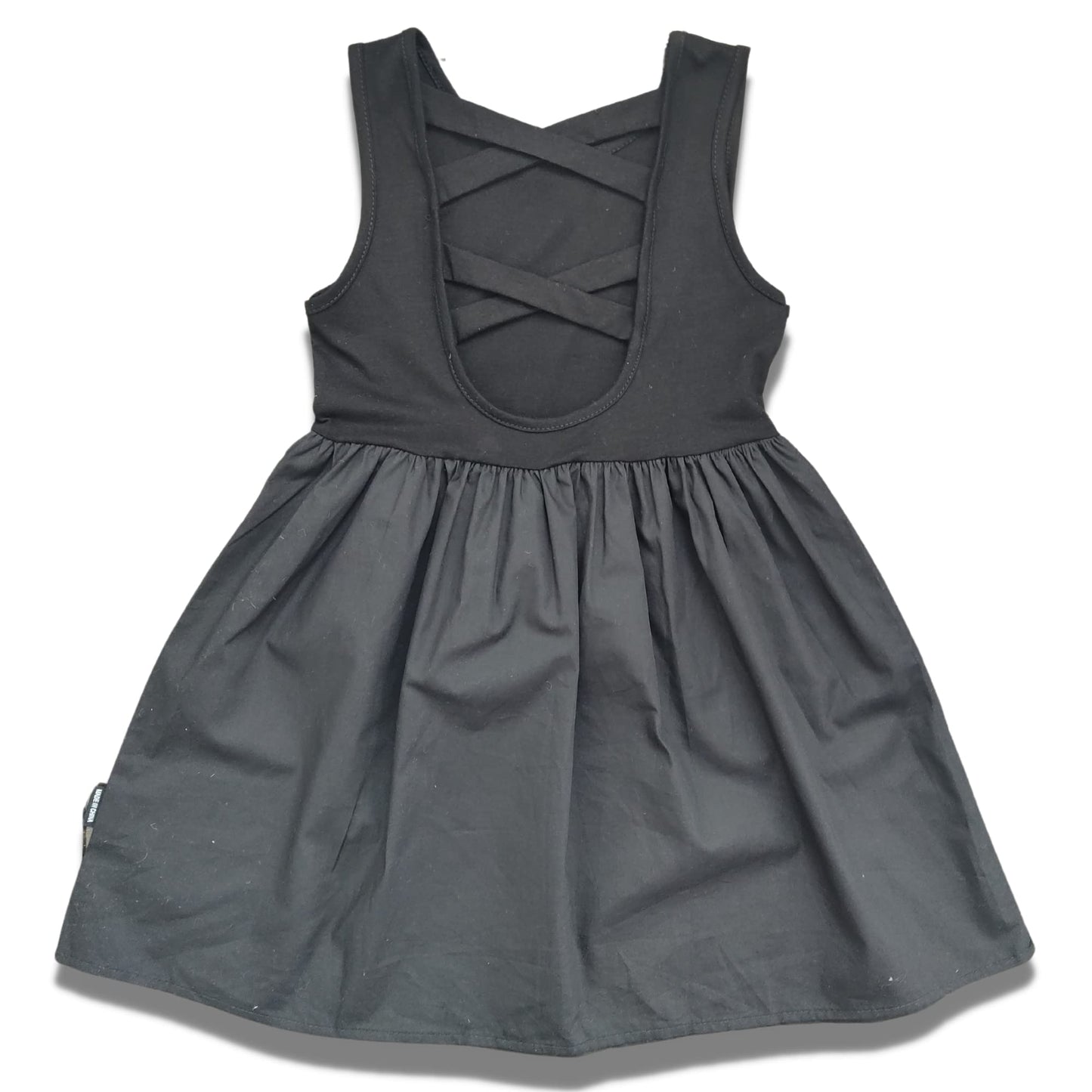 Toddler Little Girls Cotton Black Dress- Sleeveless Midi Knee Length Backless Dress