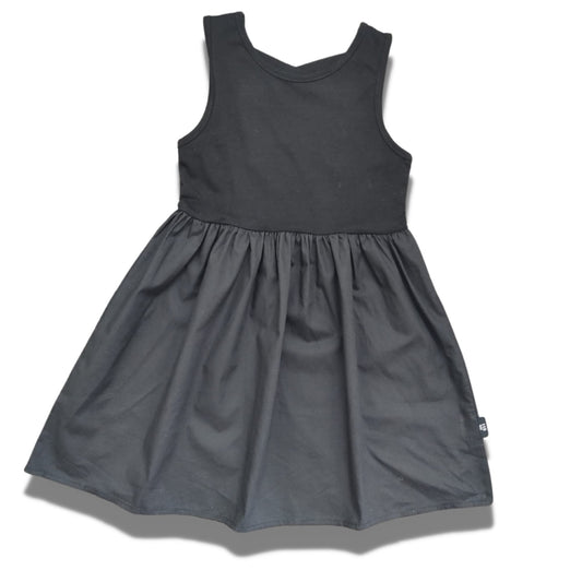 Toddler Little Girls Cotton Black Dress- Sleeveless Midi Knee Length Backless Dress