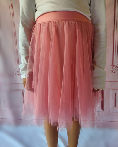 Big Girls Mauve Pink Tulle Tutu Skirt- Knee Length Pull-On Mesh Skirt