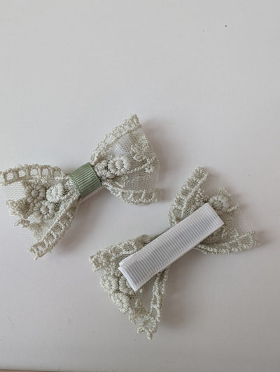 Pistachio Green Lace Bow Hair Clip - Children's Kids Baby Fashion