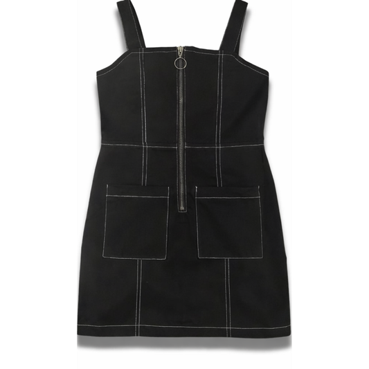 Tween & Big Girls Black Cotton Square-Neck Sleeveless Dress | Casual A-Line with Pockets